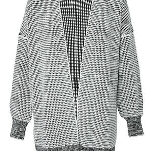 Open-Front Black & White Knit Sweater Cardigan